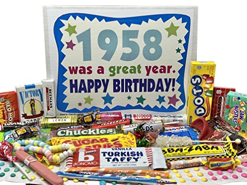 RETRO CANDY YUM ~ 1958 Geschenkbox 66 Geburtstag Nostalgie Süßigkeiten Sortiment aus der Kindheit für 66 Alten Mann oder Frau geboren 1958 von RETRO CANDY YUM