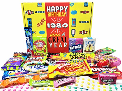 RETRO CANDY YUM ~ 1980 44 Geburtstag Geschenkbox Sortiment Nostalgie Süßigkeiten aus der Kindheit für 44 Jahre alte Mann oder Frau geboren 1980 von RETRO CANDY YUM