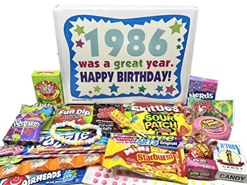 RETRO CANDY YUM ~ 1986 38. Geburtstag Geschenkbox Nostalgie Retro Süßigkeiten Sortiment aus der Kindheit für 38 Jahre alte Mann oder Frau geboren 1986 von RETRO CANDY YUM