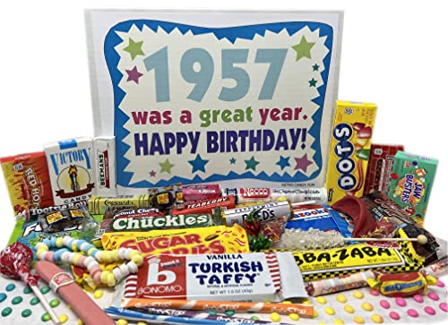 RETRO CANDY YUM Geschenkbox zum 67. Geburtstag mit nostalgischen Süßigkeiten aus der Kindheit für 67-jährige Mann oder Frau, geboren 1957 von RETRO CANDY YUM