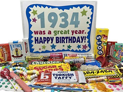 RETRO CANDY YUM Geschenkbox zum 90. Geburtstag, nostalgischer Retro-Süßigkeiten-Mix aus der Kindheit für 90 Jahre alte Mann oder Frau, geboren 1934 von RETRO CANDY YUM