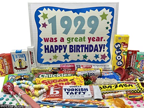 RETRO CANDY YUM Geschenkbox zum 95. Geburtstag mit nostalgischen Süßigkeiten aus der Kindheit für 95 Jahre alte Mann oder Frau, geboren 1929 von RETRO CANDY YUM