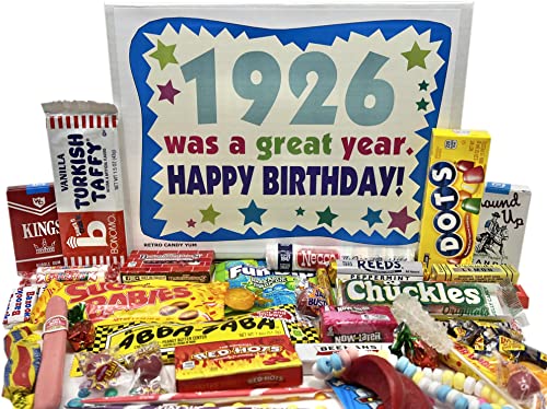 RETRO CANDY YUM Geschenkbox zum 98. Geburtstag, Retro, nostalgisch, Süßigkeiten-Mix für 98-jährige Mann oder Frau, geboren 1926 von RETRO CANDY YUM