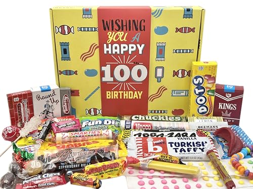 Woodstock Candy ~ 100. Geburtstag Geschenke – Box mit nostalgischen Retro Süßigkeiten aus der Kindheit – Geburtstagsgeschenke für 100 Jahre alte Frau oder Mann – Tischdekoration Partydekoration von RETRO CANDY YUM