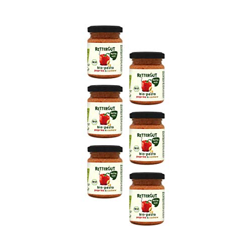 RETTERGUT 6-er Set Retterbox bio-Pestos Paprika mit Cashew (6x120g) I Pesto im Glas aus gerettetem Gemüse I natürliche Zutaten I vegan I Bio-Qualität von RETTERGUT