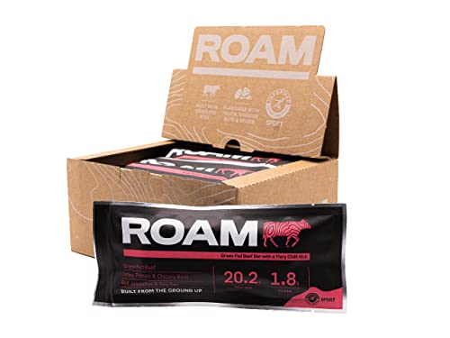 ROAM Natürliche Protein-Riegel, Mahlzeit-Ersatz Keto-Riegel, 12 x 45g Rindfleisch-Riegel & gesunde Snacks, Ideal für Fleischfresser-Diät (12 x 45g Bars, Jalapéno-Chili) von ROAM