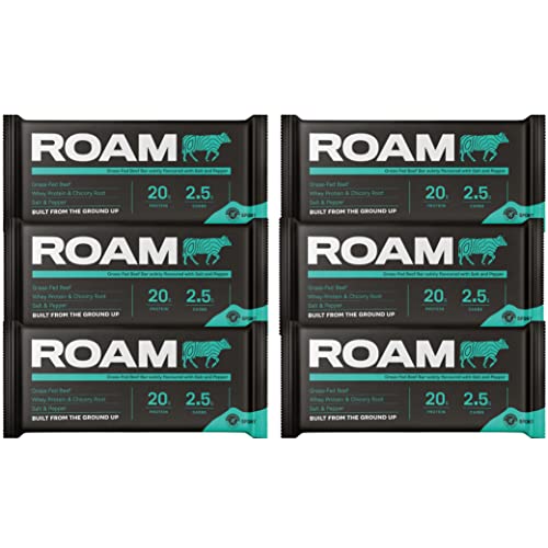 ROAM Natürliche Protein-Riegel, Mahlzeit-Ersatz Keto-Riegel, 12 x 45g Rindfleisch-Riegel & gesunde Snacks, Ideal für Fleischfresser-Diät (12 x 45g Bars, Meersalz, schwarzem Pfeffer und Steinpilzen) von ROAM