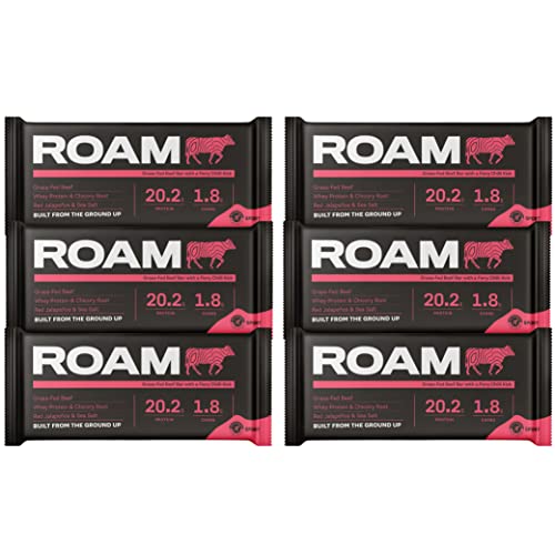 ROAM Natürliche Protein-Riegel, Mahlzeit-Ersatz Keto-Riegel, 6 x 45g Rindfleisch-Riegel & gesunde Snacks, Ideal für Fleischfresser-Diät (6 x 45g Bars, Jalapéno-Chili) von ROAM