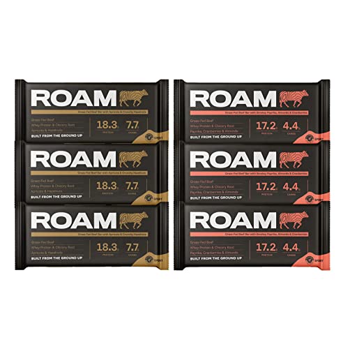 ROAM Natürliche Protein-Riegel, Mahlzeit-Ersatz Keto-Riegel, 6 x 45g Rindfleisch-Riegel & gesunde Snacks, Ideal für Fleischfresser-Diät (6 x 45g Bars, sortiert) von ROAM