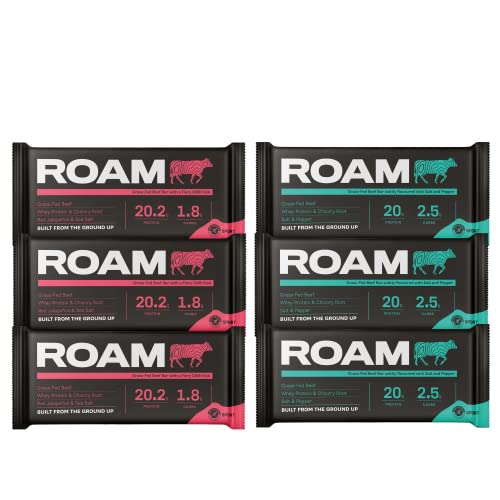 ROAM Natürliche Protein-Riegel, Mahlzeit-Ersatz Keto-Riegel, 6 x 45g Rindfleisch-Riegel & gesunde Snacks, Ideal für Fleischfresser-Diät (6 x 45g Bars, verschiedene herzhafte Gerichte) von ROAM