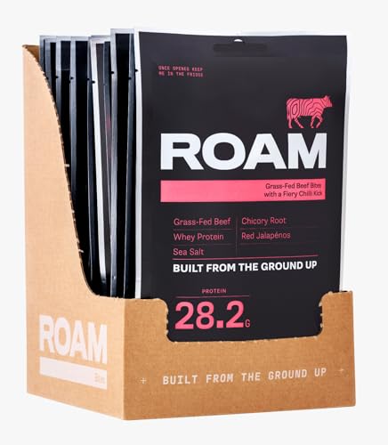 ROAM Natürliche Proteinhappen, Mahlzeit Ersatz Keto Bites, 12 x 70g Rindfleisch Bites & Gesunde Snacks, Ideal für Carnivore Diät, Glutenfreie Keto Sticks (12 x 70g Bites, Rindfleisch Bites Chili) von ROAM