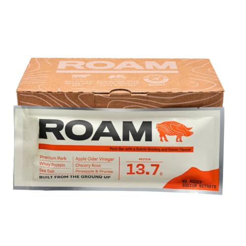 Roam Natürliche Protein Riegel, 6x45 Gramm Gesunde Snacks, ideal für die Carnivore-Diät, glutenfreie Keto-Sticks (Sweet & Smokey Freilandschweinefleisch, 6x45 Riegel) von ROAM