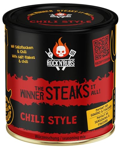 ROCK'N'RUBS Grillgewürz The Winner steaks it all - Chili Style - BBQ Rub zum Grillen mit crunchy Salzflocken gepaart mit Chili, Jalapeño und grünem Pfeffer - 180 g von ROCK`N RUBS