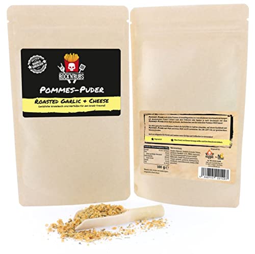 ROCK'N'RUBS Pommes-Puder Roasted Garlic & Cheese - Pommes-Gewürz mit geröstetem Knoblauch und Hartkäse - Vegetarisch, 100 g von ROCK`N RUBS