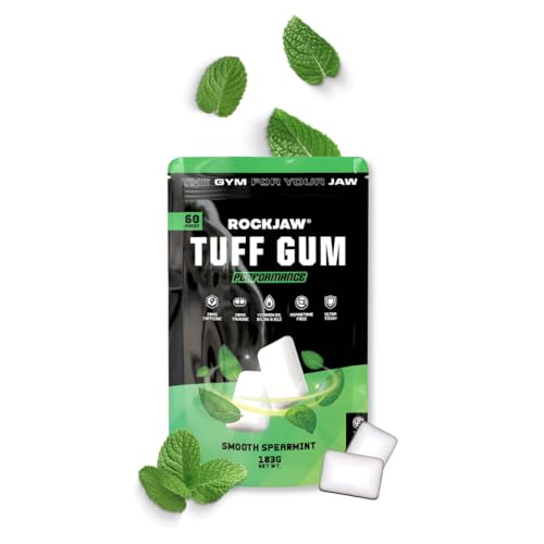 ROCKJAW® Hard Jawline Gum – Tuff Gum mit 20 mg Koffein, 20 mg Taurin + B-Vitaminen (glatte grüne Minze) von ROCKJAW