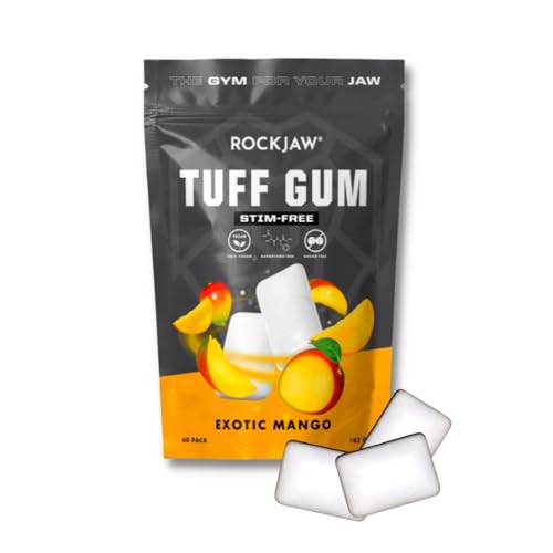ROCKJAW® Jawline Gum - Tuff Gum 2.0 + B-Vitaminkomplex (Stim-frei) - 100% Xylitol, Aspartamfrei, zuckerfrei (2 Monate Vorrat) (Exotic Mango) von ROCKJAW
