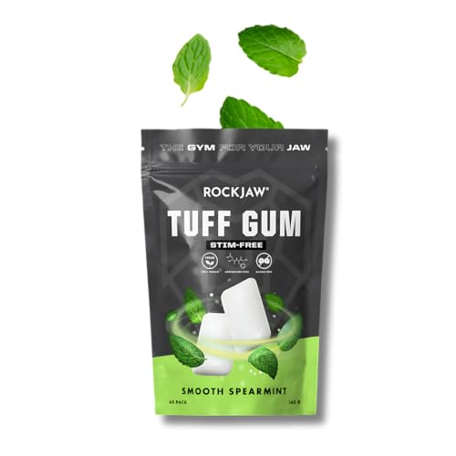 ROCKJAW® Jawline Gum - Tuff Gum 2.0 + B-Vitaminkomplex (Stim-frei) - 100% Xylitol, Aspartamfrei, zuckerfrei (2 Monate Vorrat) (Smooth Spearmint) von ROCKJAW