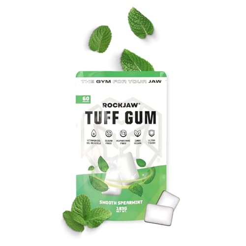 ROCKJAW® Jawline Gum - Tuff Gum 2.0 mit B-Vitamin-Komplex - 100% Xylitol, Aspartamfrei, Zuckerfrei (2 Monatsvorrat) - Glatte grüne Minze (zeitfrei) von ROCKJAW