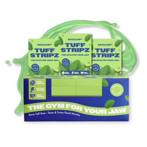 ROCKJAW® Tuff Stripz Kaugummi, zuckerfreier Kiefertrainer, 2 x härter als normales Zahnfleisch, 10 Stück, glatte grüne Minze von ROCKJAW