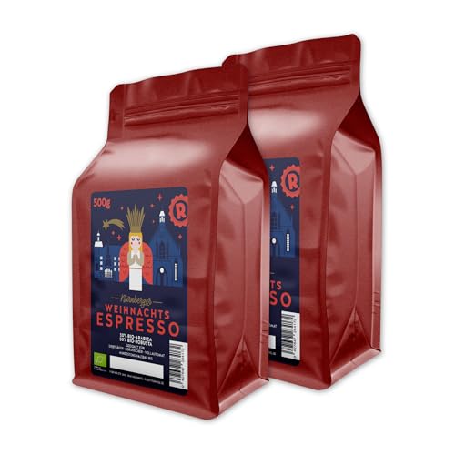 RÖSTTROMMEL Weihnachten Spezial - BIO-ESPRESSO, Ganze-Kaffee-Bohnen 2x500g, 100% Arabica, Röstung 7/10, Geschmack: Überraschung, nachhaltiger Spitzenkaffee, Premium Kaffee, (DE-ÖKO-001) von ROESTTROMMEL KAFFEERÖSTEREI