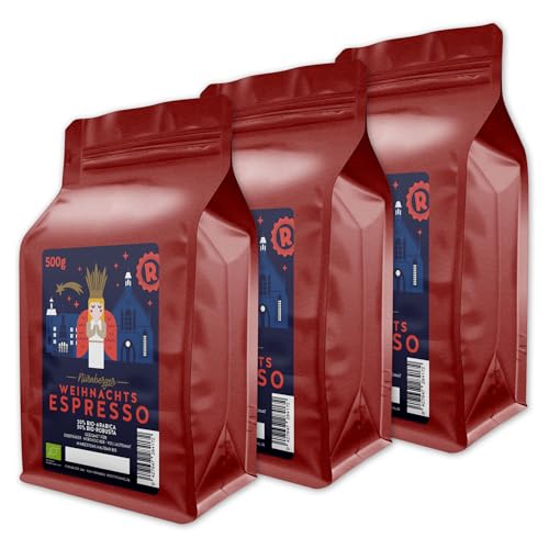 RÖSTTROMMEL Weihnachten Spezial - BIO-ESPRESSO, Ganze-Kaffee-Bohnen 3x500g, 100% Arabica, Röstung 7/10, Geschmack: Überraschung, nachhaltiger Spitzenkaffee, Premium Kaffee, (DE-ÖKO-001) von ROESTTROMMEL KAFFEERÖSTEREI