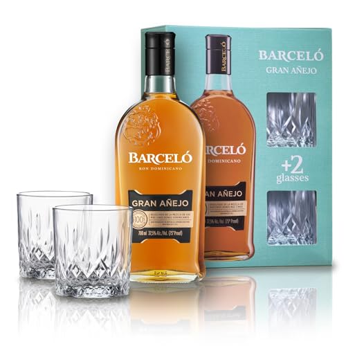 Ron Barceló Gran Añejo Rum (1x0,7l) 37,5% vol - In hochwertiger Geschenkbox mit 2 Tumbler-Gläsern - Raffinierte Komposition außergewöhnlicher Rumsorten. Markanter & voller Geschmack, für Cocktails von Ron Barceló