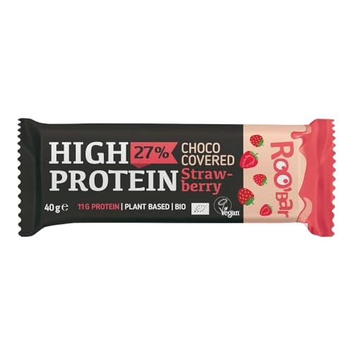 ROO'BAR: High Protein Riegel Choco Covered - (40g = 1 Bar) (12er Pack, Strawberry) von ROOBAR