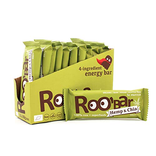 Roobar Proteinriegel Hanf – Milchfrei & Glutenfrei, 100% Bio, Vegan, Roh, Superfoods, Ohne Zusatz von raffiniertem Zucker – 12 x 30g Rohkostriegel von ROOBAR