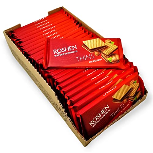 Roshen Wafers "Sandwich Thins" Haselnuss, Oblaten mit Haselnussfüllung, 55 g, 25 Stück von ROSHEN