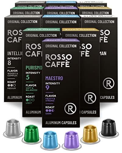 ROSSO CAFFÈ Kaffeekapseln - Kompatibel mit Nespresso Maschinen - 120 Aluminium Kaffeepads, 6 Köstliche Kaffeearomen - 100% Recycelbare Kapseln von ROSSO CAFFÈ