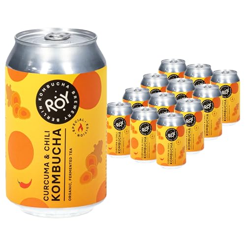 ROY Kombucha Curcuma & Chili Bio, 12 Dosen à 330 ml Bio Kombucha mit Zitrone, handgefertigt in unserer Berliner Brauerei, vegan, glutenfrei, laktosefrei, 12er Pack, inkl. 3,00 € Pfand von ROY Kombucha Brewery Berlin