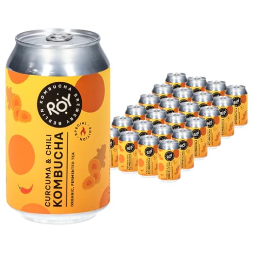 ROY Kombucha Curcuma & Chili Bio, 24 Dosen à 330 ml Bio Kombucha mit Zitrone, handgefertigt in unserer Berliner Brauerei, vegan, glutenfrei, laktosefrei, 24er Pack, inkl. 6,00 € Pfand von ROY Kombucha Brewery Berlin