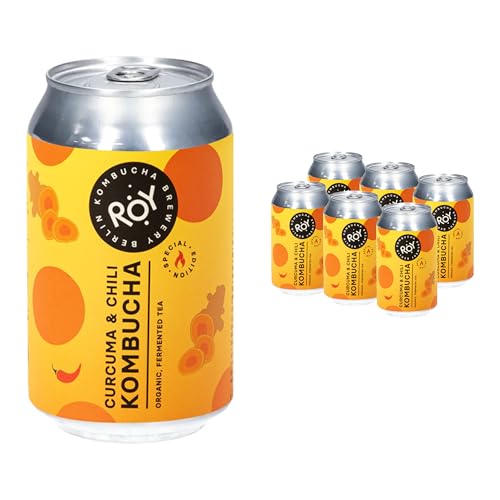 ROY Kombucha Curcuma & Chili Bio, 6 Dosen à 330 ml Bio Kombucha mit Zitrone, handgefertigt in unserer Berliner Brauerei, vegan, glutenfrei, laktosefrei, 6er Pack, inkl. 1,50 € Pfand von ROY Kombucha Brewery Berlin