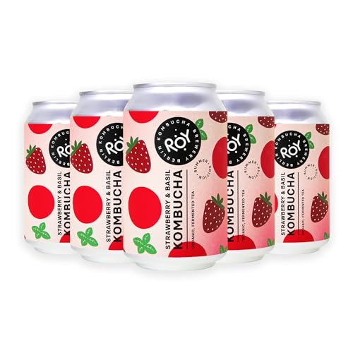 ROY Strawberry & Basil Kombucha Bio, 12 Dosen à 330 ml Bio Kombucha mit Erdbeer-Basilikumgeschmack, handgefertigt in Berliner Brauerei, vegan, glutenfrei, laktosefrei, 12er Pack, inkl. 3,00 € Pfand von ROY Kombucha Brewery Berlin