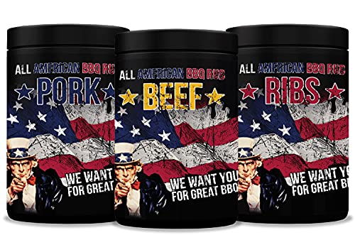 All American BBQ Rub Set - Pork, Beef & Ribs - 3x350g - Authentisch Amerikanische Barbecue Trockenmarinaden Für Unverwechselbaren Grillgenuss von ROYAL SPICE