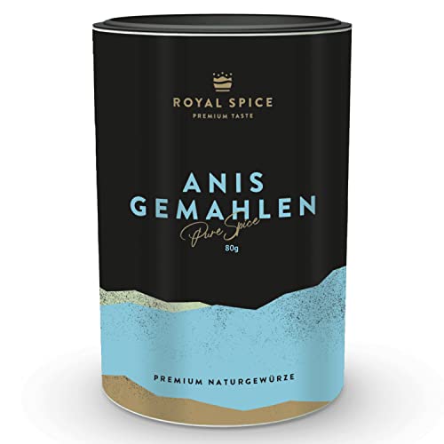 Royal Spice Anis gemahlen 80g - Anis Samen fein vermahlen für den direkten Einsatz zum Kochen & Backen - 80g, 300g & 800g - Anispulver in Spitzenqualität aus dem Hauptanbaugebiet Südrussland von ROYAL SPICE