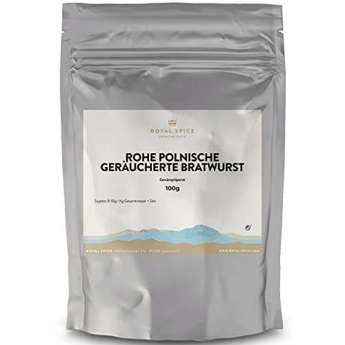 Royal Spice Bratwurst Gewürz Rohe polnische geräucherte Bratwurst 100g - Polnische Bratwurst Gewürzmischung für jede Art von geräucherter Wurst mit schöner, roter Farbe & intensivem Geschmack von ROYAL SPICE