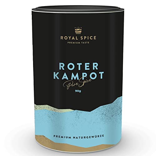 Royal Spice Echter Kampot Pfeffer Rot 90g Ganz - Erlesene Pfeffer Rarität als Ganzes Korn für volles & lang anhaltendes Aroma - Perfekt als Grill Gewürz & Steak Pfeffer für Mühle und Mörser von ROYAL SPICE