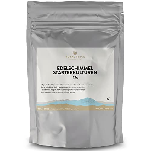 Royal Spice Edelschimmel Starterkulturen 25g - Für feinen Edelschimmel-Besatz auf Salami, Käse & Rohschinken - Leicht zu verarbeitende Käse & Rohwurst Starterkultur für Edelschimmel mit feinem Aroma von ROYAL SPICE