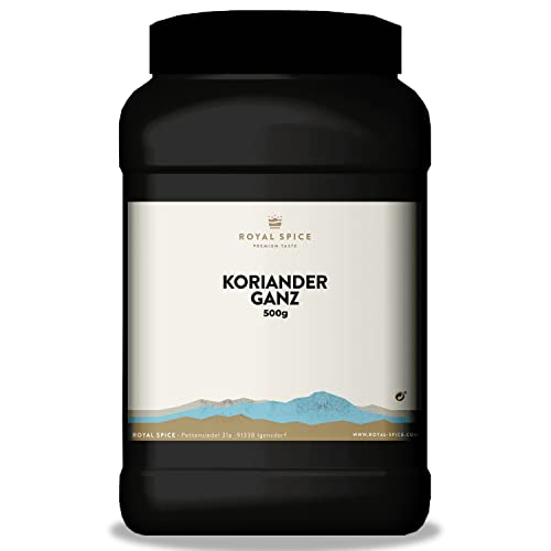 Royal Spice Koriander Ganz 500g - 100% Koriandersamen Ganz ohne Zusätze - Sehr vielseitig einsetzbares Koriander Saatgut / Koriandersamen für die Mühle zum Backen, Wurstherstellung & Currymischungen von ROYAL SPICE