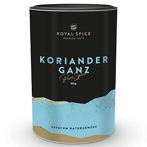 Royal Spice Koriander Ganz 60g - 100% Koriandersamen Ganz ohne Zusätze - Sehr vielseitig einsetzbares Koriander Saatgut / Koriandersamen für die Mühle zum Backen, Wurstherstellung & Currymischungen von ROYAL SPICE