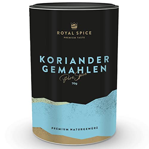 Royal Spice Koriander Gemahlen 70g - 100% Koriandersaat gemahlen zum Backen oder Wursten - Perfekt für Brot & Teige, Rub Gewürzmischungen & Currys - Koriander schonend getrocknet und gemahlen von ROYAL SPICE