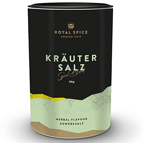 Royal Spice Kräutersalz 90g - Harmonisches Kräutersalz zum Verfeinern & Würzen - Kräuter Salz perfekt für Tomate Mozzarella, Fleisch, Fisch, Wild, Salaten, Bowls, als Dip- & Kräuterbutter Gewürz von ROYAL SPICE