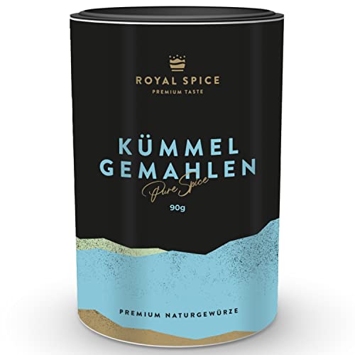 Royal Spice Kümmel gemahlen 90g - Kümmelsamen fein gemahlen in Spitzenqualität - Kümmelpulver ideal als Grillgewürz, Brotgewürz oder für schwere Speisen, Gebäck, Kartoffeln, Gulasch & Käse von ROYAL SPICE