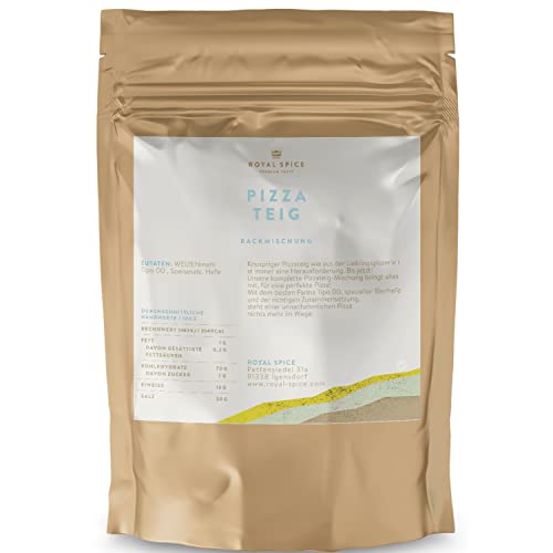 Royal Spice Pizzateig Backmischung 1kg - Fertige Pizza Backmischung für Knusprigen Pizza Teig wie aus der Lieblingspizzeria - Original Pizza Mehl Farina Tipo 00, spezielle Bierhefe & Zusammensetzung von ROYAL SPICE