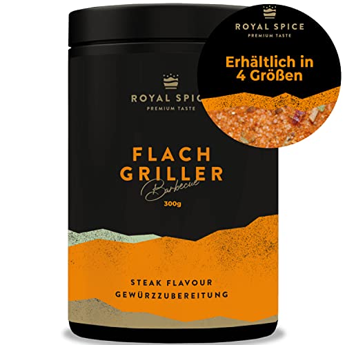 Royal Spice Flachgriller 300g - BBQ Gewürzmischung & Grillgewürz für Küche und Grill - Bester, klassischer Grillgeschmack - Ein MUSS für Nackensteak, Rückensteak, Bauchscheiben, Fleischspieße uvm! von ROYAL SPICE