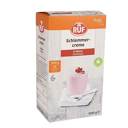 RUF Schlemmercreme Erdbeer, ohne Kochen, Großpackung Dessertpulver für eine locker fluffiges Creme-Dessert mit Erdbeergeschmack, glutenfrei, 1 x 1000g von RUF