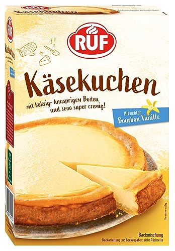 RUF Käsekuchen Backmischung, Cheesecake mit knusprigem Streuselteig, super cremiger Kuchen mit echter Bourbon-Vanille, einfache Zubereitung, 1 x 570g von RUF