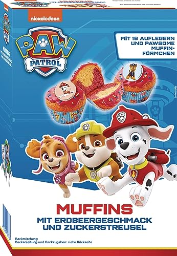 RUF x PAW Patrol Muffin Backmischung mit Erdbeer-Geschmack, für 12 Paw Patrol Muffins, inkl.16 Oblaten-Auflegern und PAWsome Muffin-Förmchen, 1 x 394g von RUF