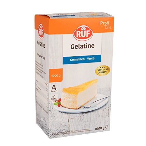 RUF Gelatine weiß gemahlen, extra Gold Qualität, zum Binden und Festigen von Süßspeisen wie Cremes und Gelees sowie deftigen Gerichten wie Sülzen, 1x1000g von RUF